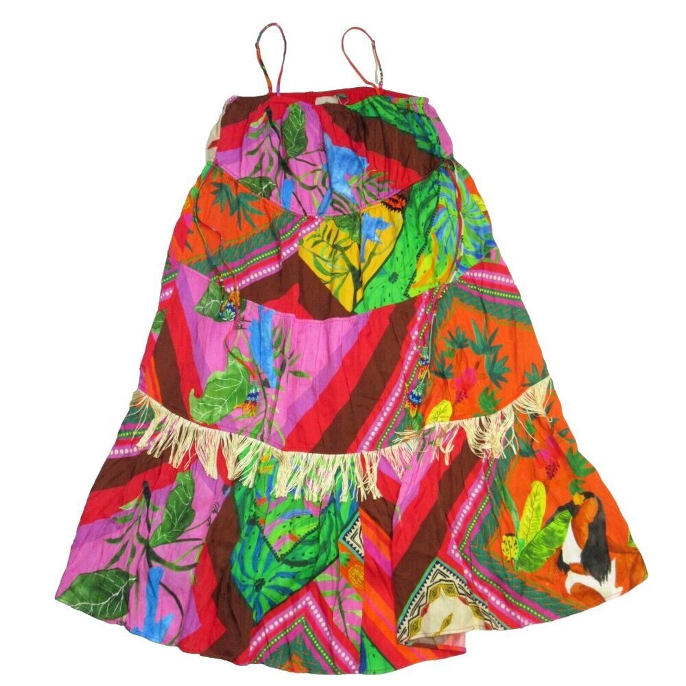 NWT FARM Rio Palila Fringed Midi in Patchwork Floral Parrot Print Tank Dress L - Picture 3 of 6